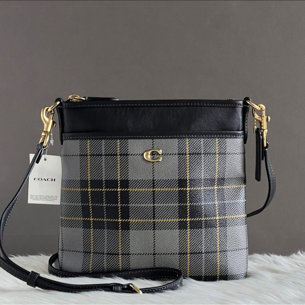CF241 - Coach Boxed Kitt Messenger Crossbody Bag with Plaid Print